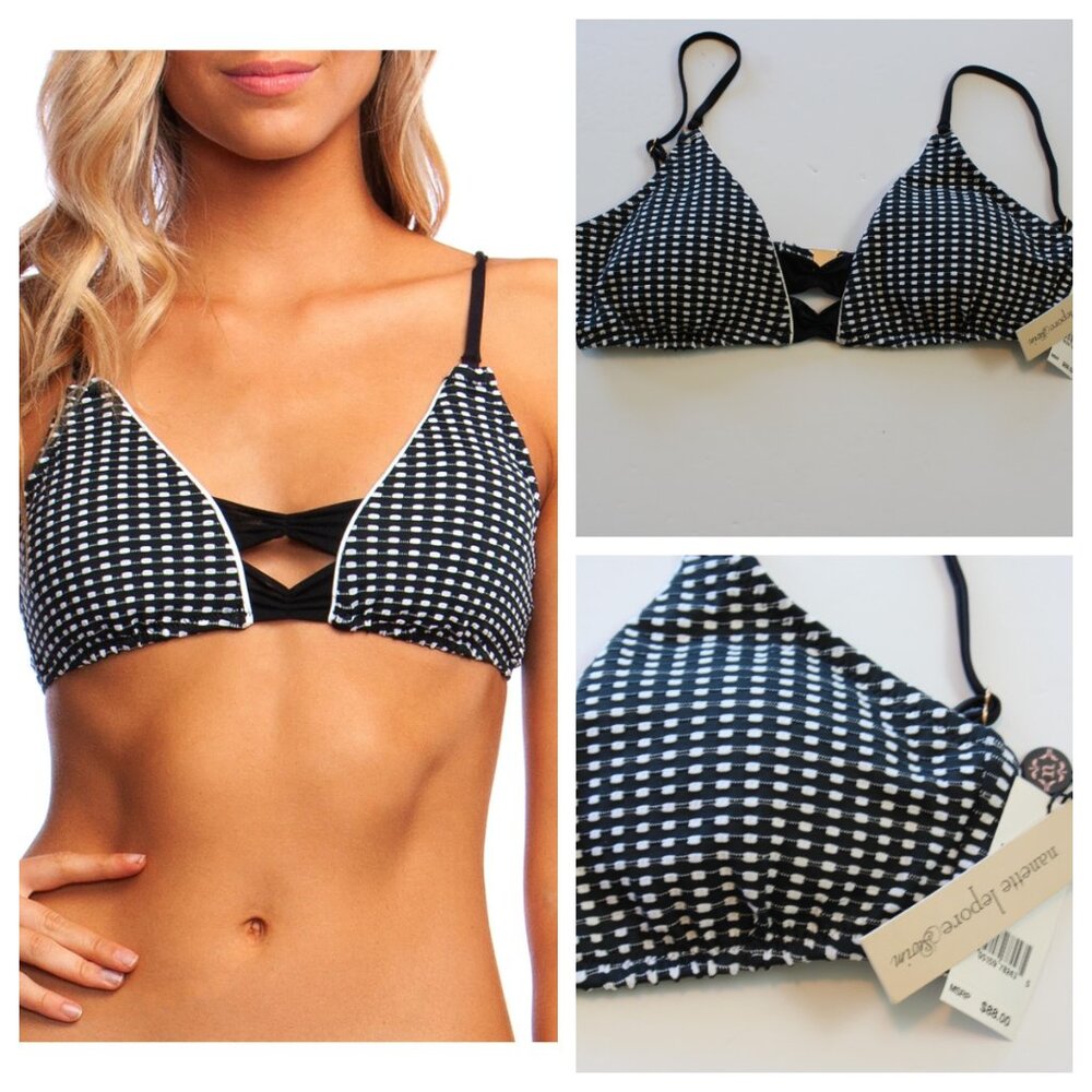 Nanette Lepore Femme Dot Enchantress Swim Bikini Top Black White Sz 12 14 NWT